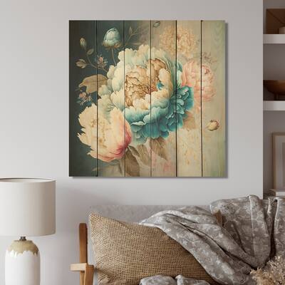 Designart 'Multi-Color Blooming Flowers III' Floral Wood Wall Art - Natural Pine Wood