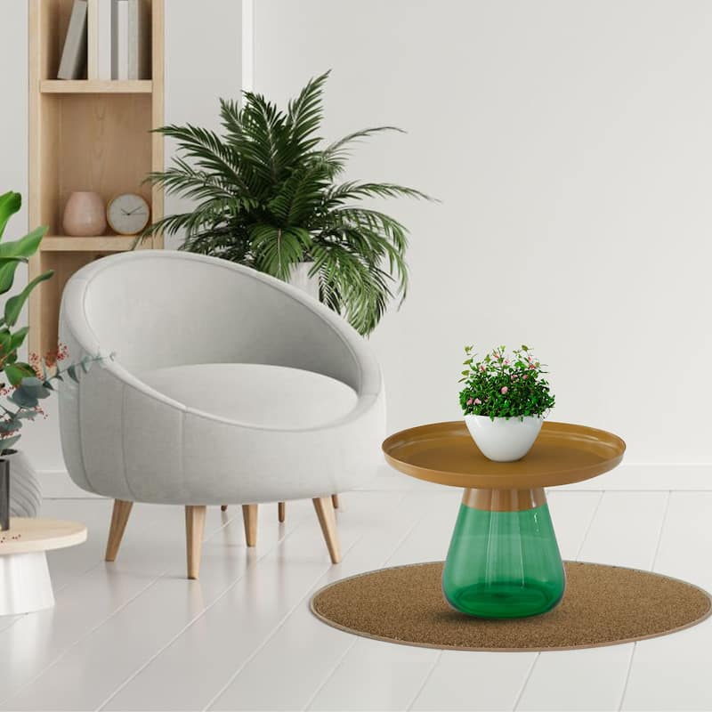 Matte Gold Titanium Coffee Table with Emerald Green Glass Base 24x17
