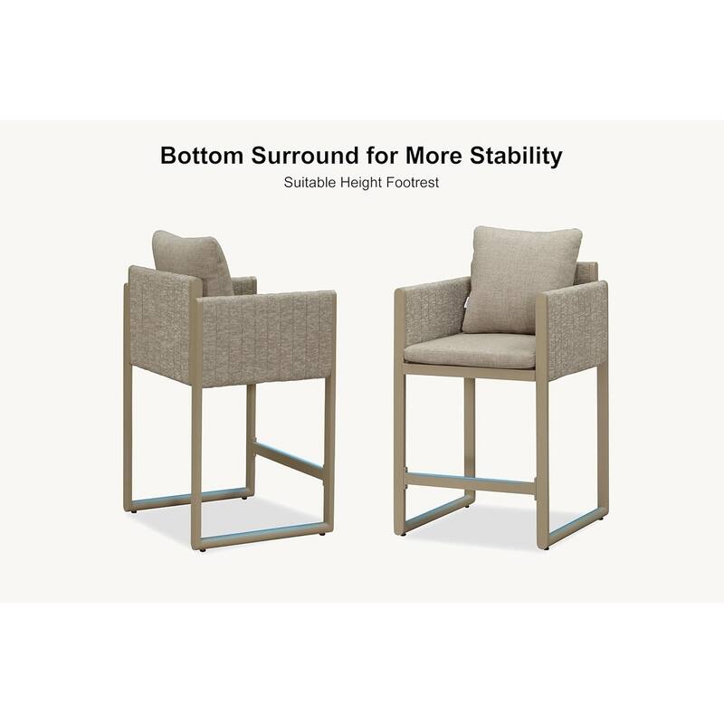 PURPLE LEAF Bar Stool Set of 2 Outdoor Rattan Bar Chair with Back Metal Bar Height Stool Wicker Barstool Dark Grey