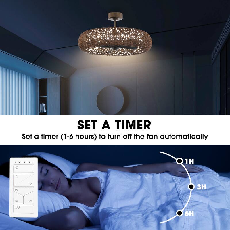 Perimost 35" Coastal Rattan 6-Speed Caged Ceiling Fan with Light and Remote