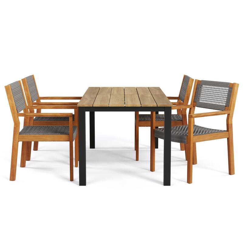 Christopher Knight Home Outdoor 5-Piece Acacia Wood Dining Sets with Rope Accent Chairs