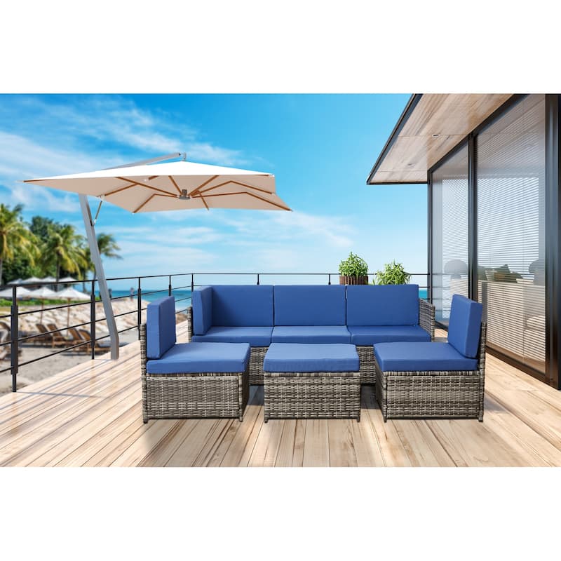 4 Piece Rattan Sectional Sofa Sets Patio Outdoor Furniture - Grey