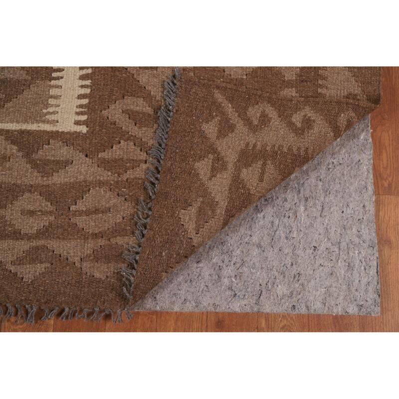 Hand Woven Oriental 100% Wool Carpet Southwestern Geometric Brown Kilim Area Rug - 9' 10'' X 6' 7''