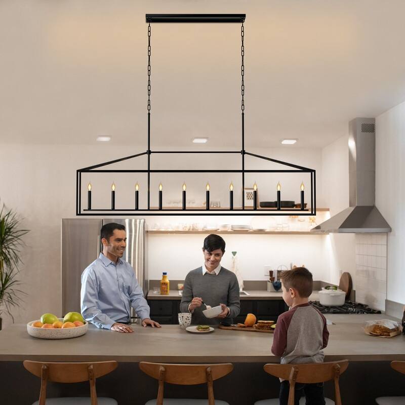 10-Light Large Farmhouse Chandelier Rectangle Kitchen Island Pendant Light Fixture