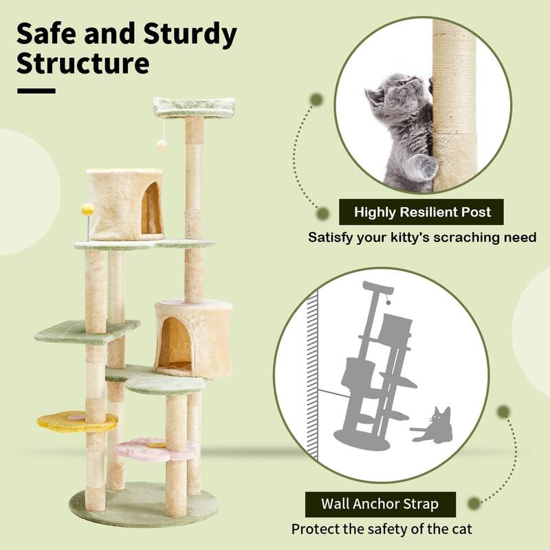 EROMMY Cat Tree – Multi-Level Cat Tower with Sisal Scratching Posts & Swing Ball, Modern Cat Furniture for Indoor Cats