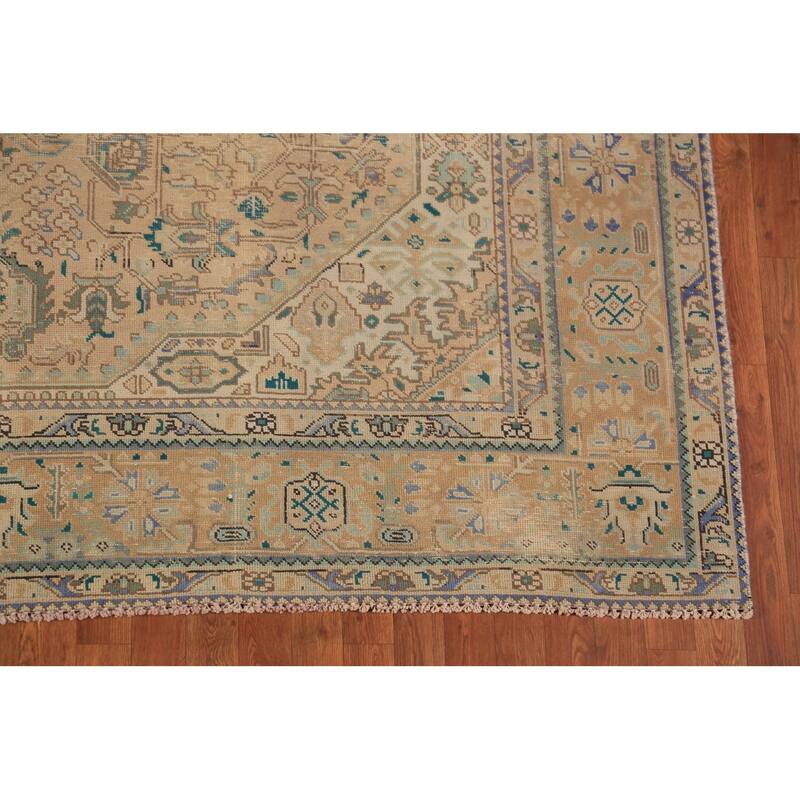 Geometric Pink Tabriz Persian Area Rug Oriental Handmade Wool Carpet - 8'0"x 10'9"