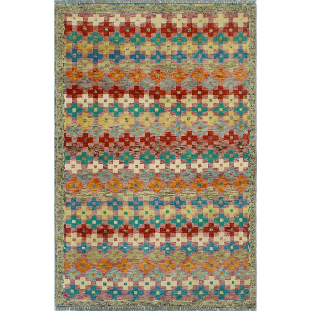 Balochi Adiy Purple/Ivory Rug - 3'3" x 4'11"