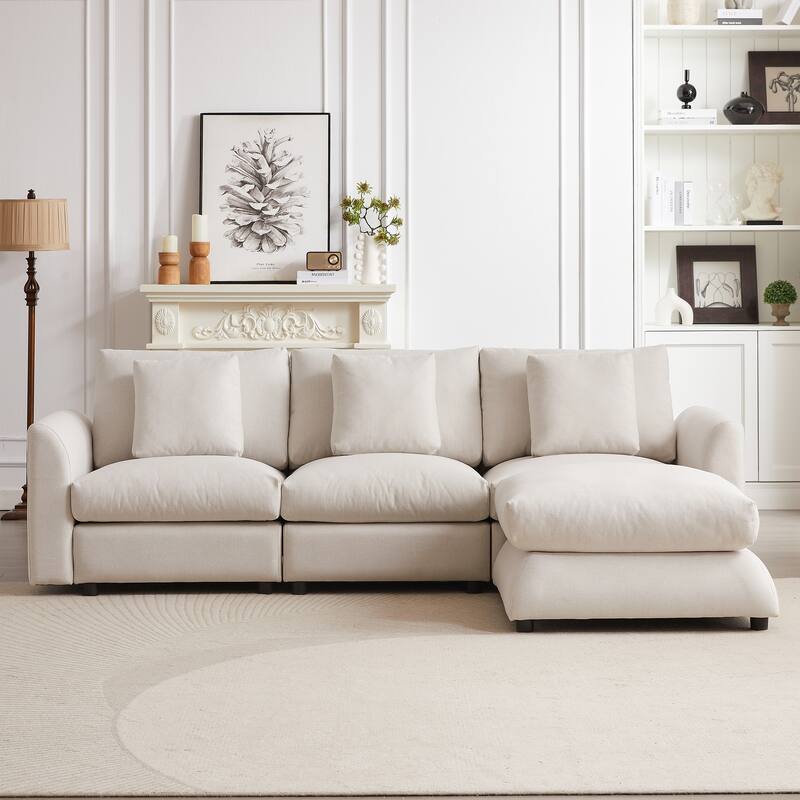 102.2" Fabric L-Shaped Modular Sleeper Sectional Sofa with Ottoman