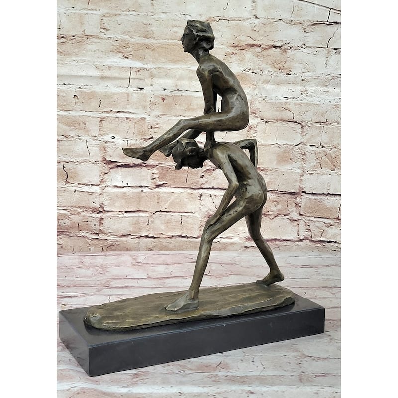 Kids Children Playing Leapfrog Bronze Statue Sculpture Figure Miniature 15.5 Inches X 11.5 Inches