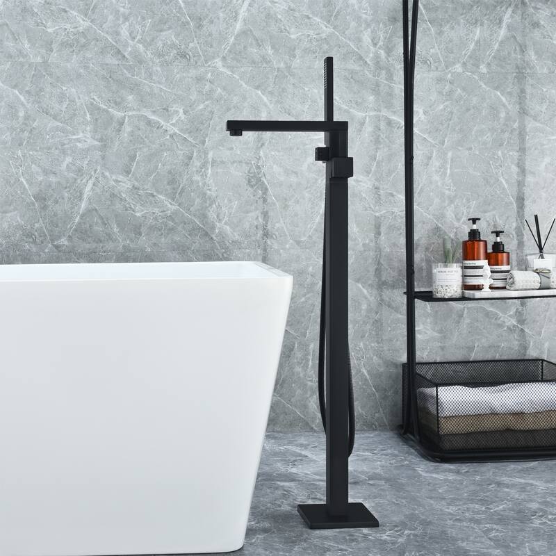 Altair Campia Single Lever Handle Freestanding Floor Mounted Tub Filler with Handshower - Matte Black