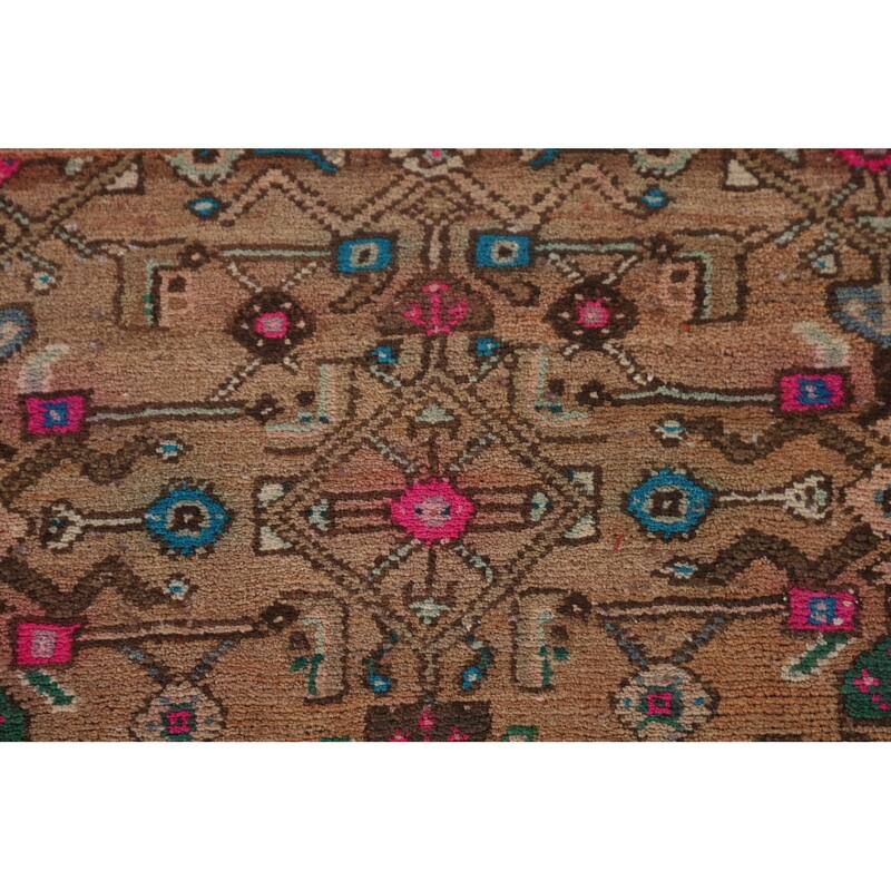 Geometric Hamedan Persian Vintage Runner Rug Handmade Wool Carpet - 3'7"x 8'9"