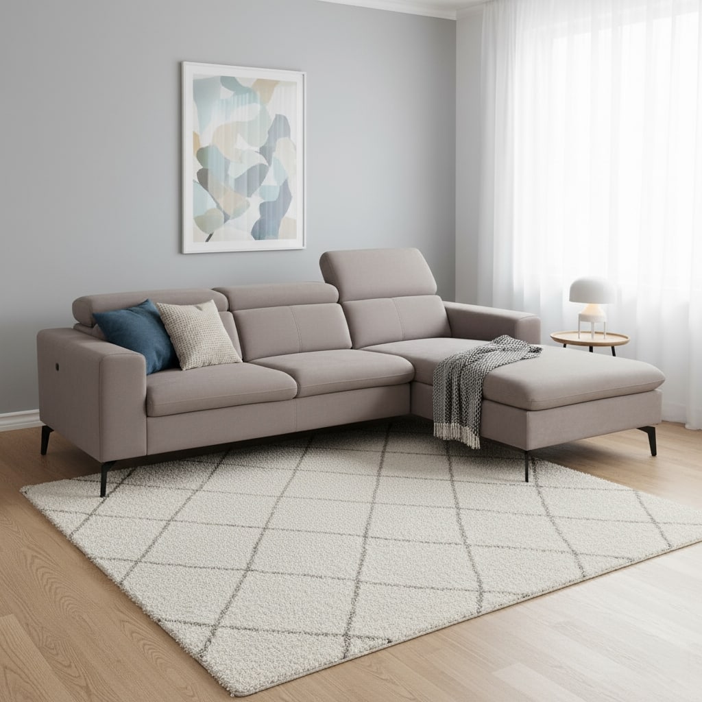 Modern Beige Chaise Charging Sectional with Adjustable Headrest