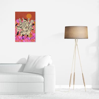 Wynwood Studio Canvas Animals Feast of the Zebras Red and Cream White Modern & Contemporary Wall Art Canvas Print