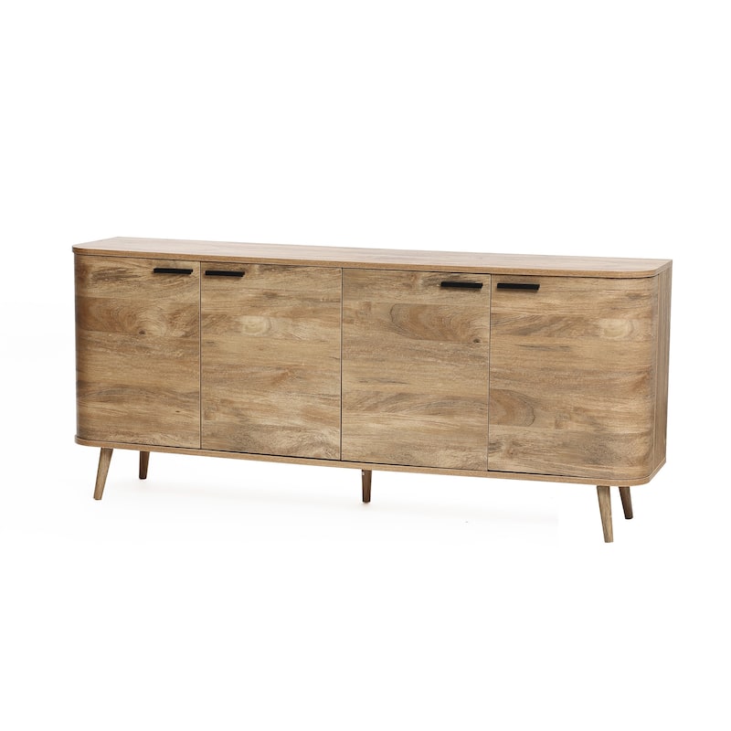 Natural Oak Manufactured Wood 4-Door Sideboard Cabinet - 71" Wide