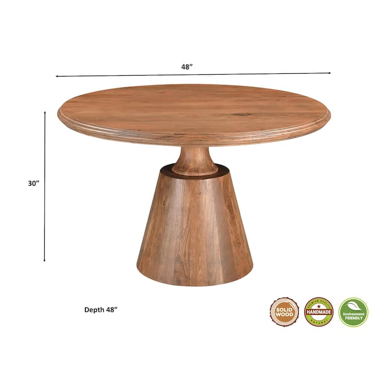 Riley 48" Round Solid Wood Pedestal Dining Table - Brown