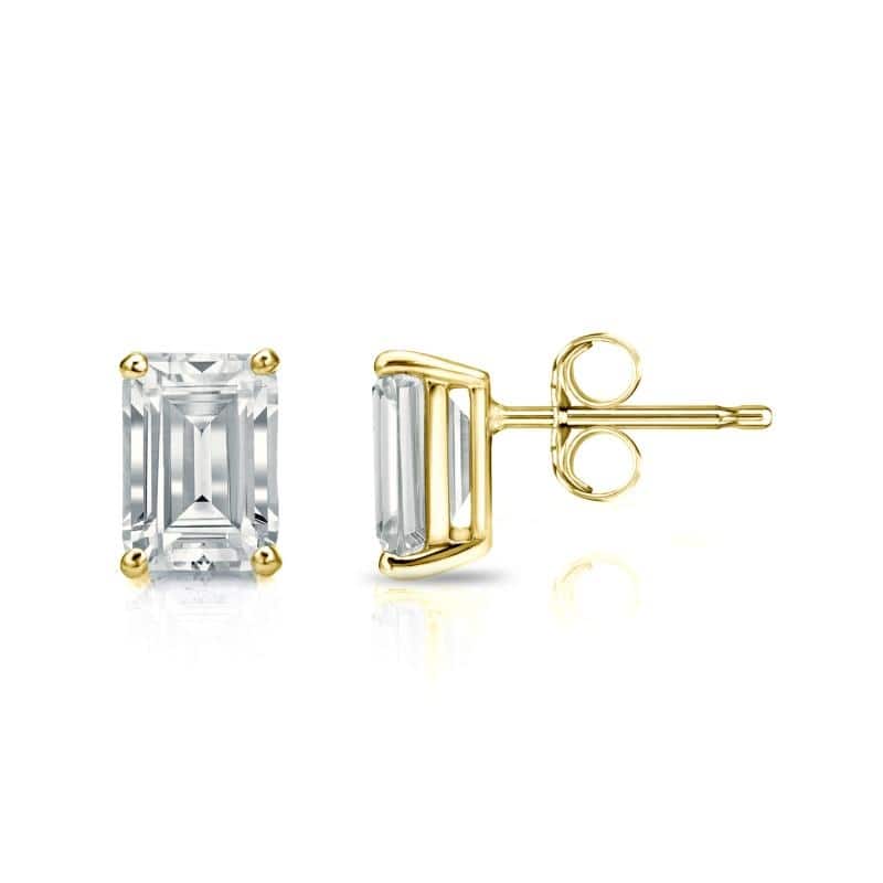 Auriya Lab Grown Emerald-cut 4-Prong Diamond Stud Earrings 2.00 to 10.00 ct. tw. Push-Back (D-E VVS) - 4.00ct. wt. - Gold - Yellow