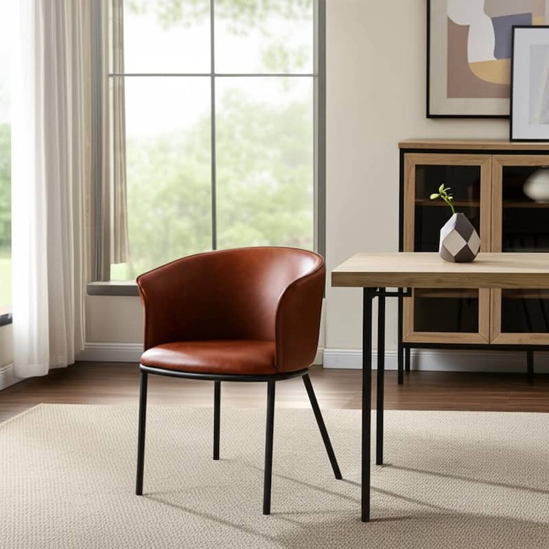 HomeRoots Brown and Black Upholstered Faux Leather Dining Arm Chair - 26' X '30.9' X '25 - Single - 26' X '30.9' X '25 - Brown