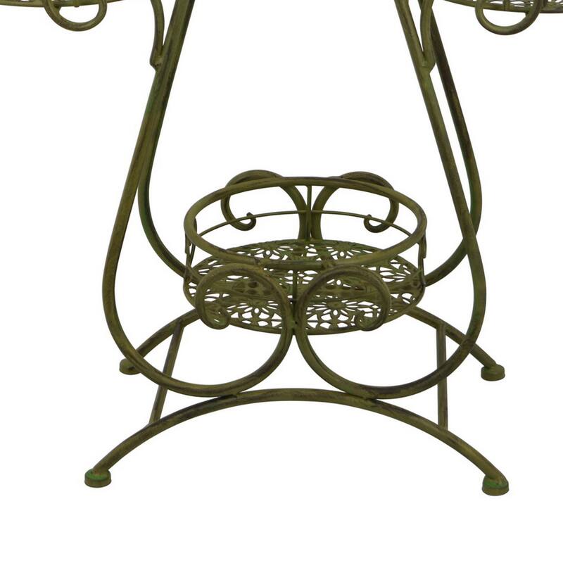Shin Plant Stand with 4 Pots, Vintage A Frame Dark Green Metal 33 Inch