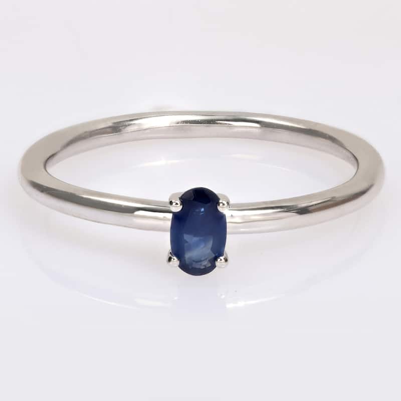 Miadora 10k White Gold Blue Sapphire Solitaire Stackable Oval Ring