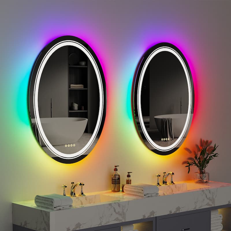 RGB Color Changing Front Back light Mirror Shatterproof Dimmable Anti-Fog Vanity Mirror ambient lighting