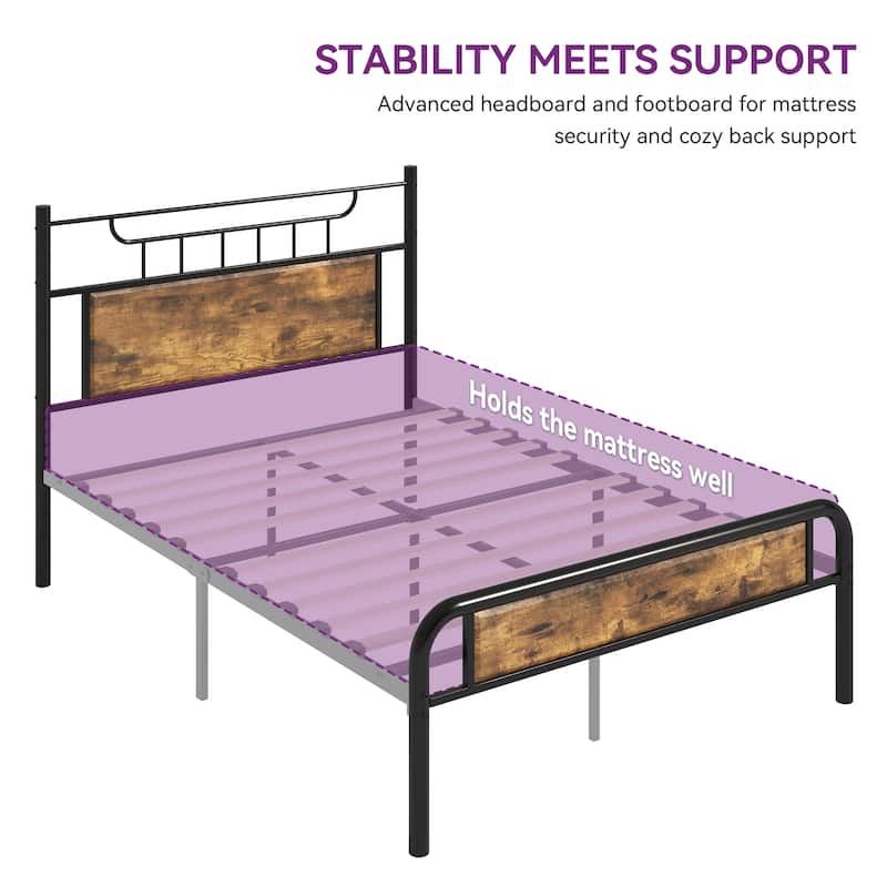 Moasis Wood and Metal Platform Bed Frame with Headboard Twin/Full/Queen Size