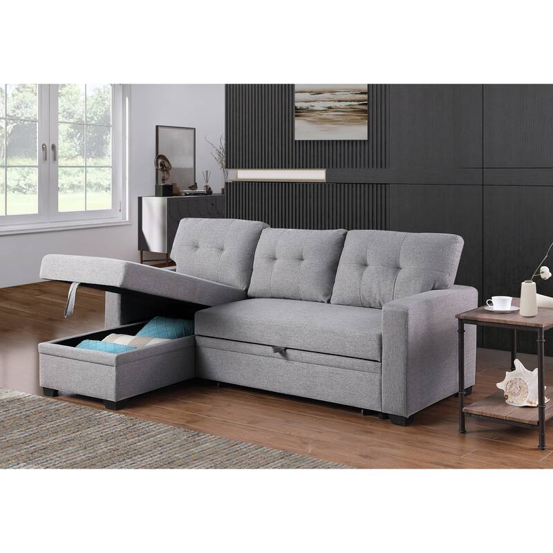 Upholstered Pull Out Sectional Sofa With Chaise For Living Room