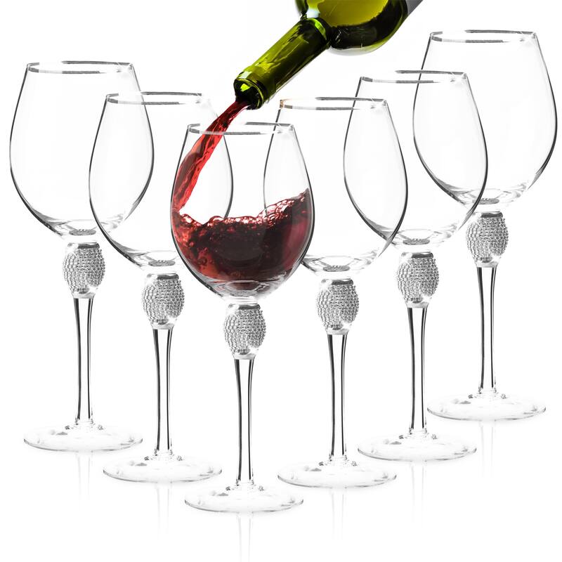 Berkware Red Wine Glass with Rhinestone Design Gold or Silver Rim