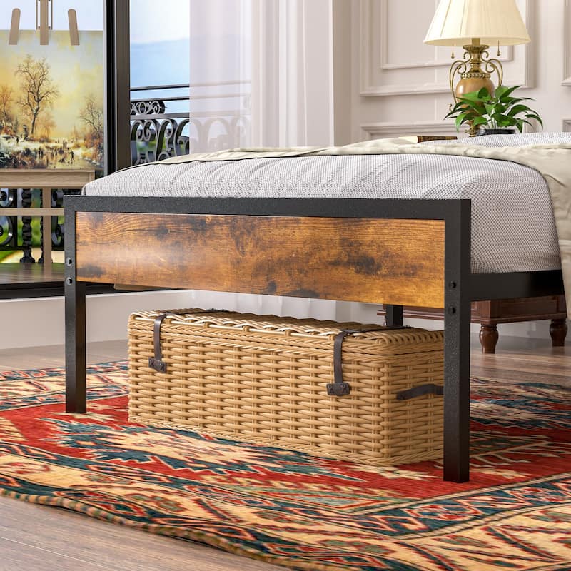 VECELO PU Leather Smart Bed Frame with RGB LED Lights and Bookcase Storage USB Outlet Charging Headboard No Box Spring