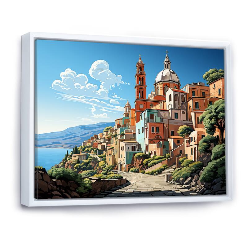 Designart "Italian Village By The Coast II" Landscape Italy Green Wall Decor - Global Entryway Framed Wall Art