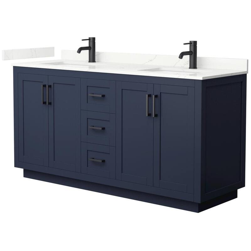 Wyndham Collection WCF292966D-QTZ-UNSMXX Miranda 66" Free Standing - Dark Blue / Giotto Quartz Top / Matte Black