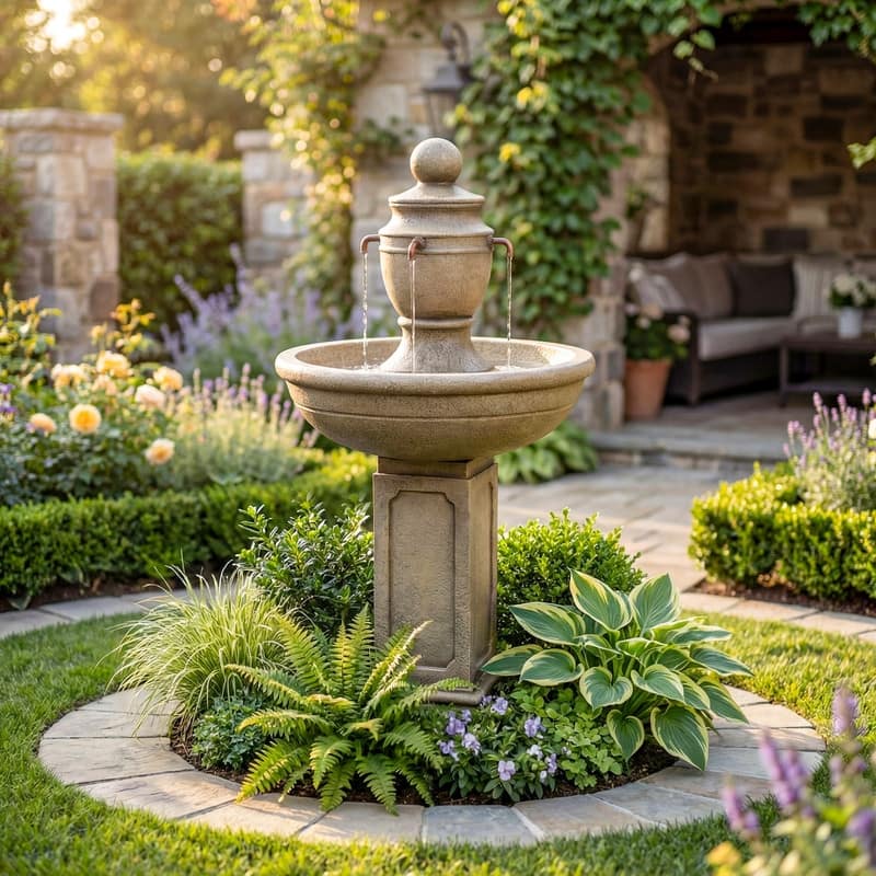 Classic Urn Pedestal Outdoor Water Fountain with 3 Spouts for Garden Patio Backyard Décor