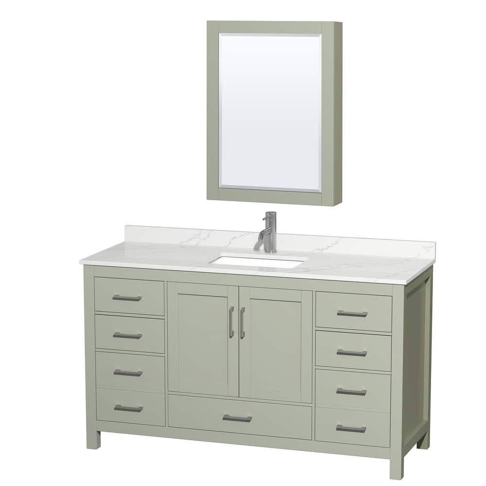 Sheffield 60-inch Single Vanity, Single Hole Quartz Top, Med Cabinet