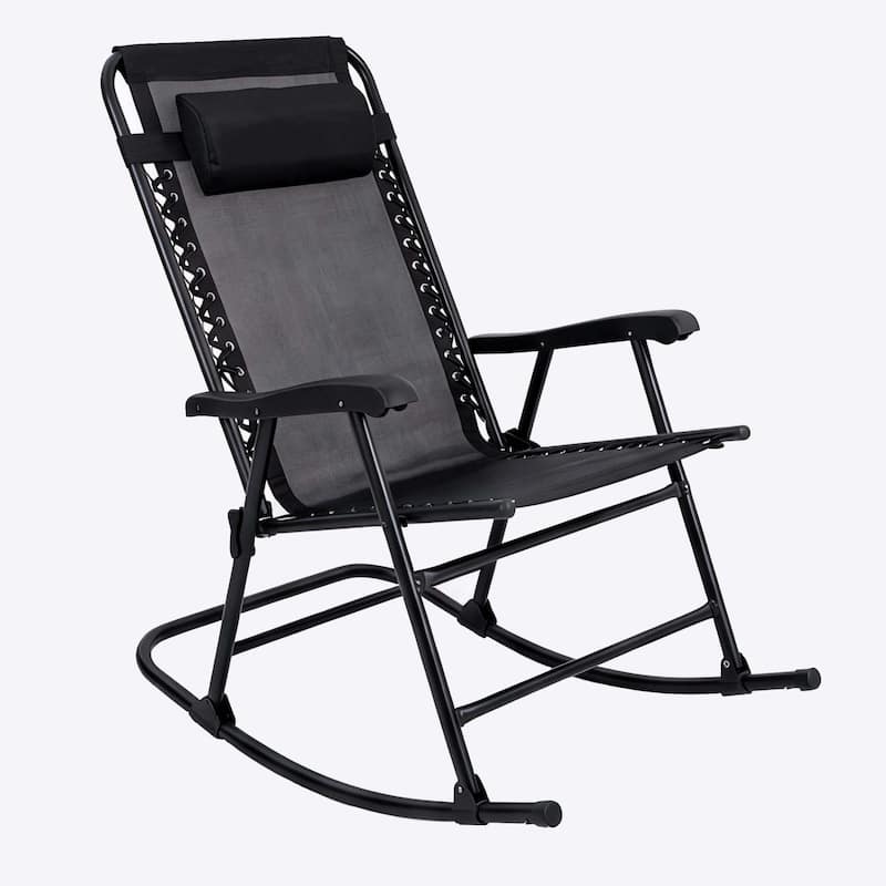 Patio Set of 2 Folding Leisure Rocking Chair Set, Durable Weather-Resistant Construction - Black