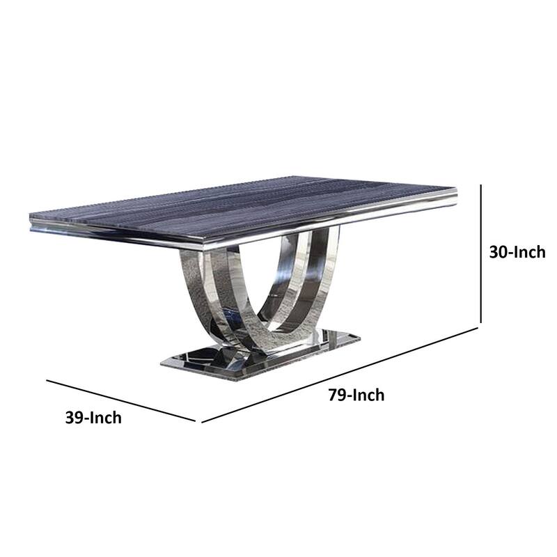 Dining Table with Faux Marble Top and Open Pedestal Base, Chrome
