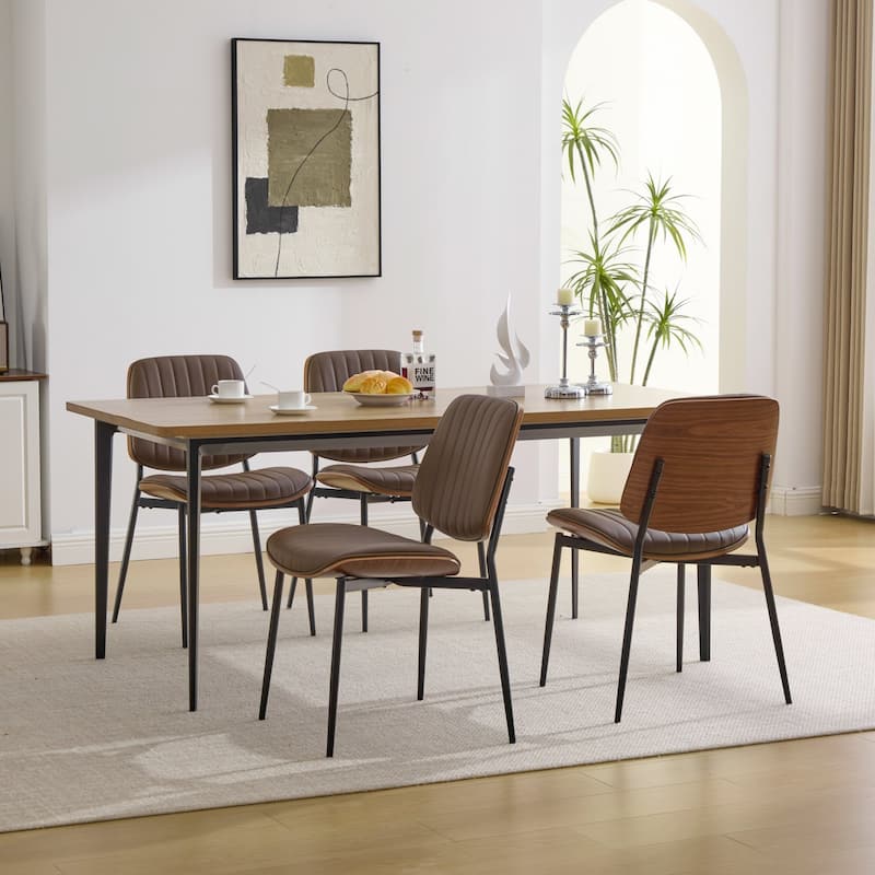 Upholstered Dining Chairs Set of 2, Faux Leather Chair with Walnut Bentwood Back, Kitchen Chairs with Adjustable Foot