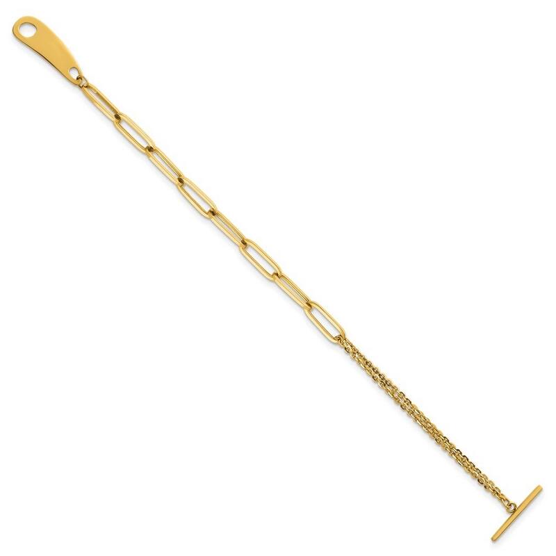 Curata 14k Yellow Gold 7.5" 8.55mm Bead and Paperclip Link Toggle Bracelet
