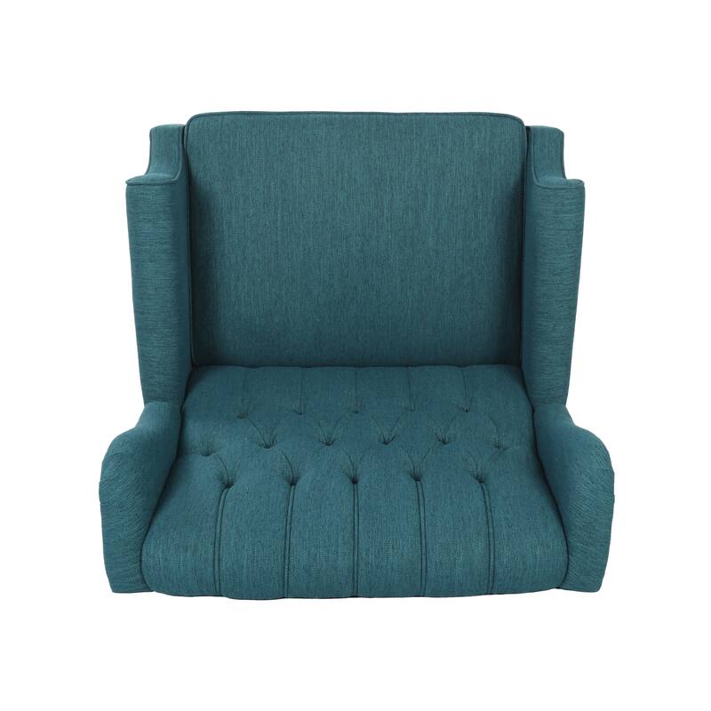 Teal Oversized Wingback Push-Back Recliner with Footrest, Tufted Back, Nailheads