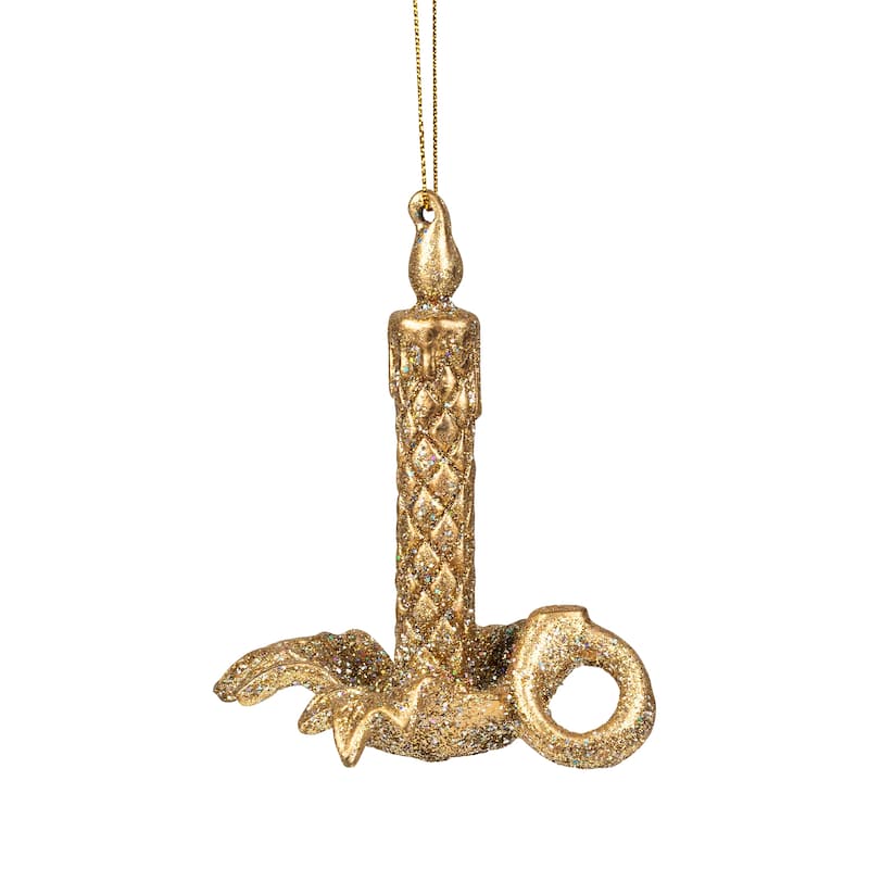 Glitter Drenched Candlestick Christmas Ornaments - 4" - Gold - Set of 4