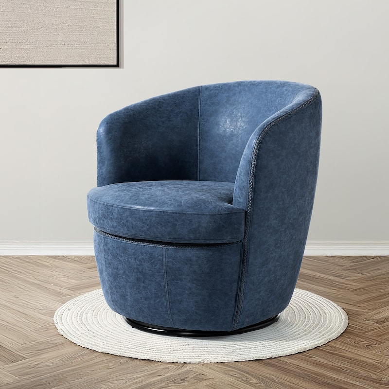 Faux Leather Swivel Barrel Accent Chair for Living Room - Navy