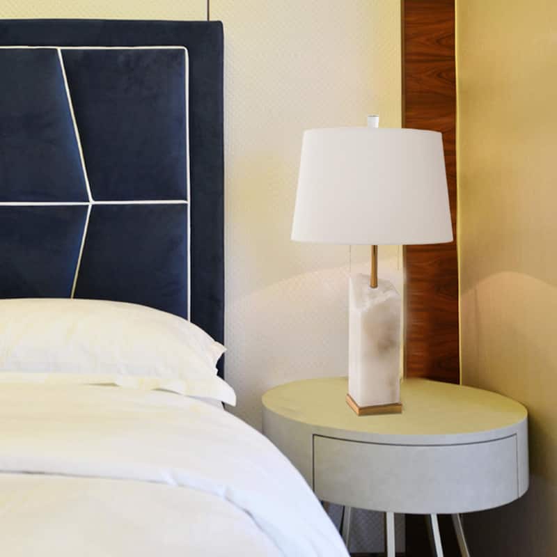 White Marble Base Table Lamp with Gold Metal Frame