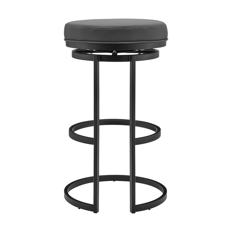 Vander 26" Gray Faux Leather and Brushed Stainless Steel Swivel Bar Stool - Counter Height - 23-28 in.