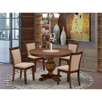 HomeStock 5-Piece Natural Oak Finish Solid Wood Top Dining Table with 4 Parson Chair