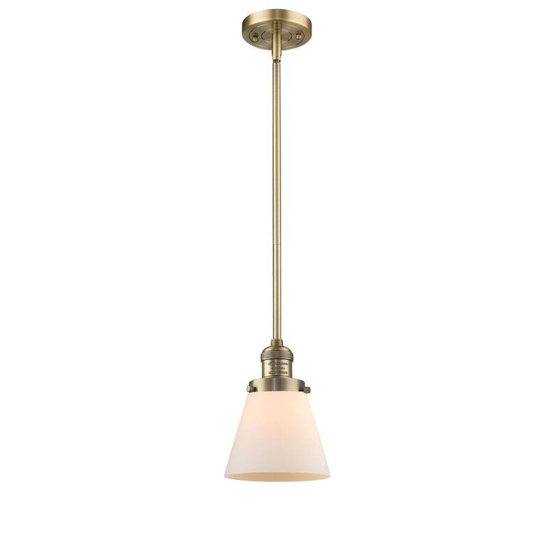 Innovations Lighting Small Cone Single Light 6" Wide Mini Pendant with - Brushed Brass / Matte White Cased