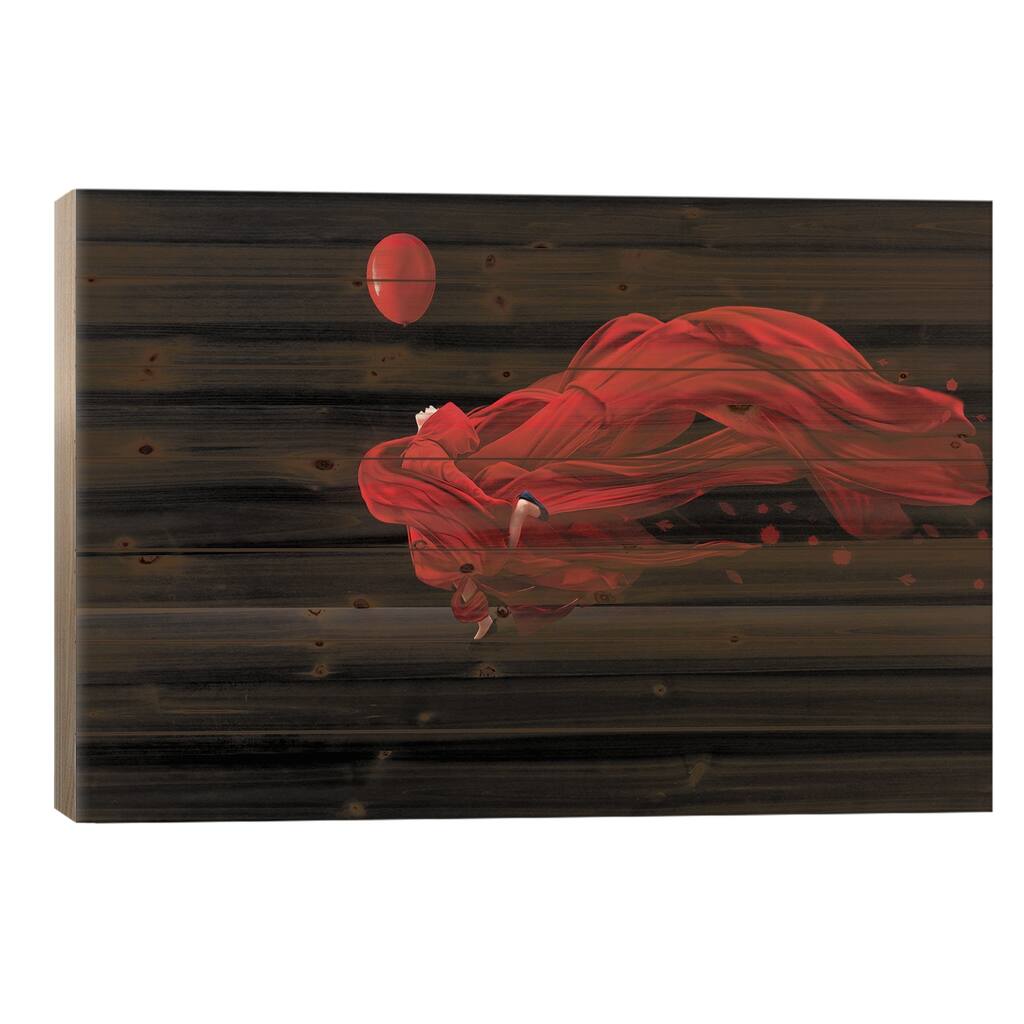 Dancing With The Balloon Print On Wood by Sulaiman Almawash - Multi-Color