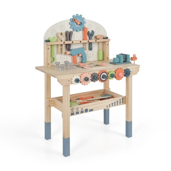 slide 2 of 9, Multicolor Kids Play Tool Workbench Set with Magnetic Rack and Open Shelf - 24" x 12" x 31" (L x W x H) Kids