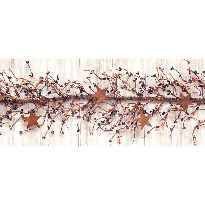 Pip Berry Garland With Stars Primitive Mix 40" - Orange/Black/Brown - 40 inches