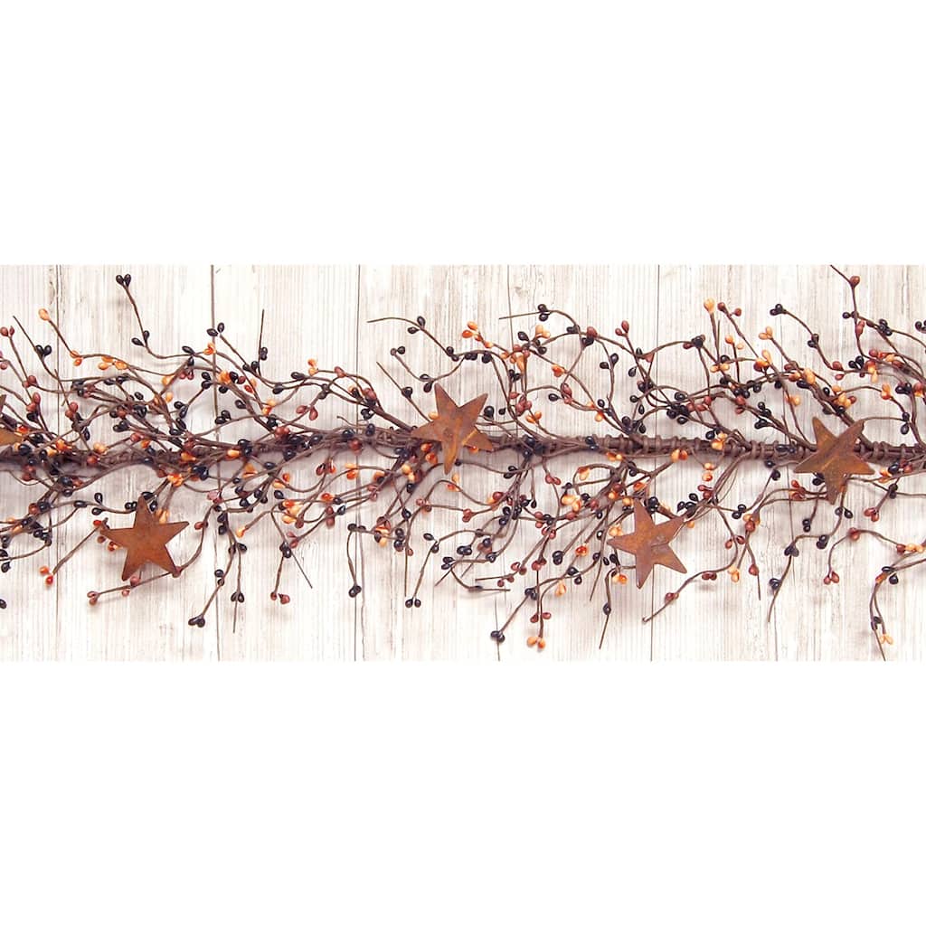 Pip Berry Garland With Stars Primitive Mix 40" - Orange/Black/Brown - 40 inches