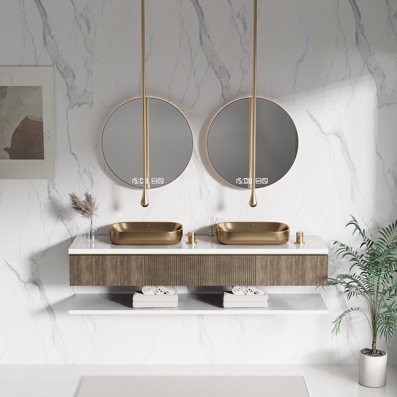 Modland 63''H Wall Mount Bathroom Faucet with High Flow & 500K Leak-Proof, Brushed Gold/ Matte Black