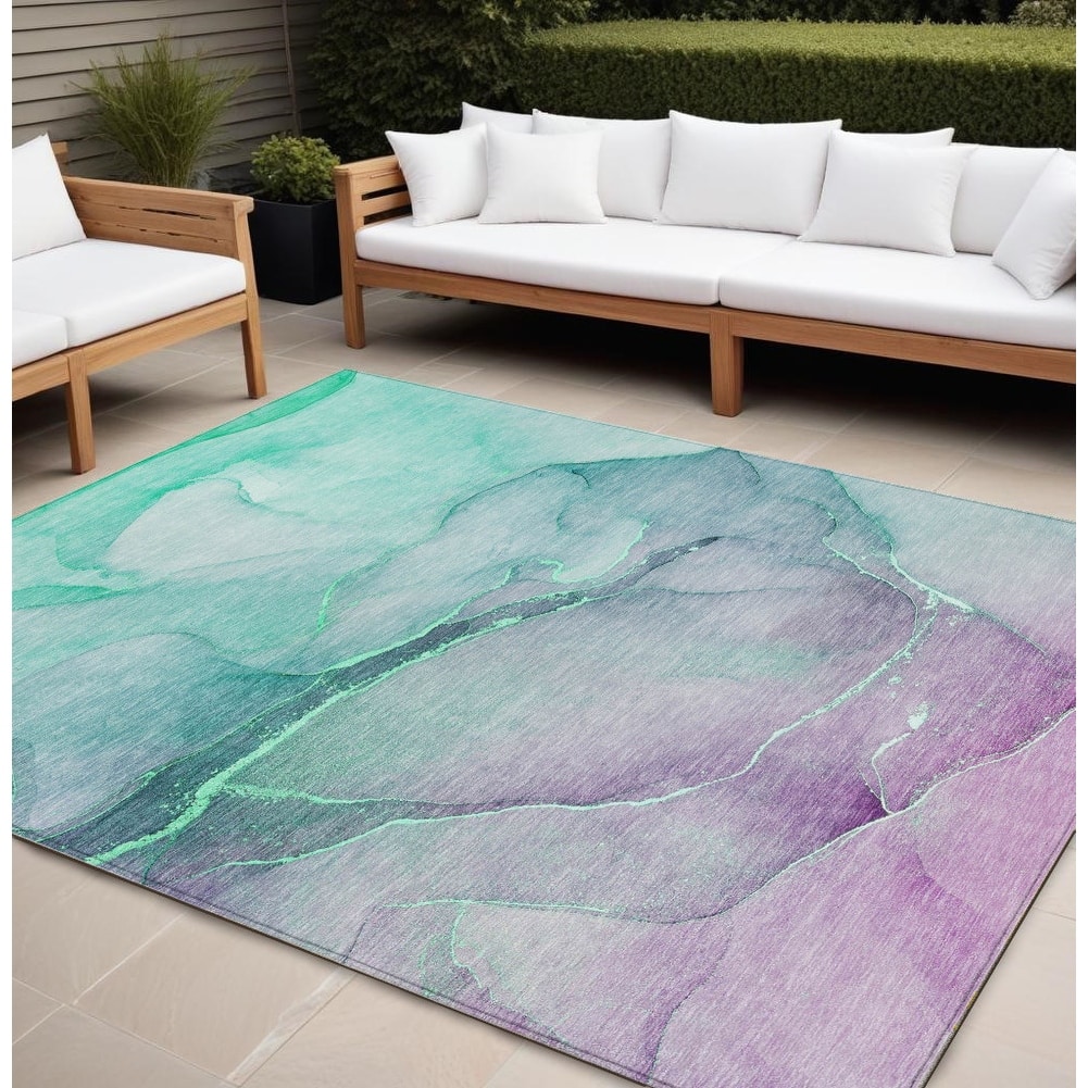 Almolu Contemporary Abstract Weather Resistant Versatile Elegance Outdoor Rug - 10' X 14'