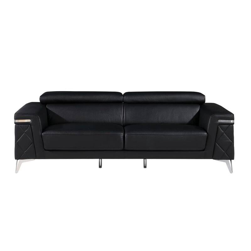 HomeRoots Three Piece Black Italian Leather Five Person Seating Set